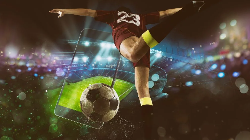 Tampilan olahraga digital dengan suasana pertandingan