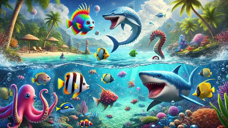 Aksi permainan tembak ikan dengan target laut di layar
